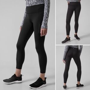 NWT Athleta Rainier 7/8 Tight MEDIUM Black Reflective Zip Pockets High Rise